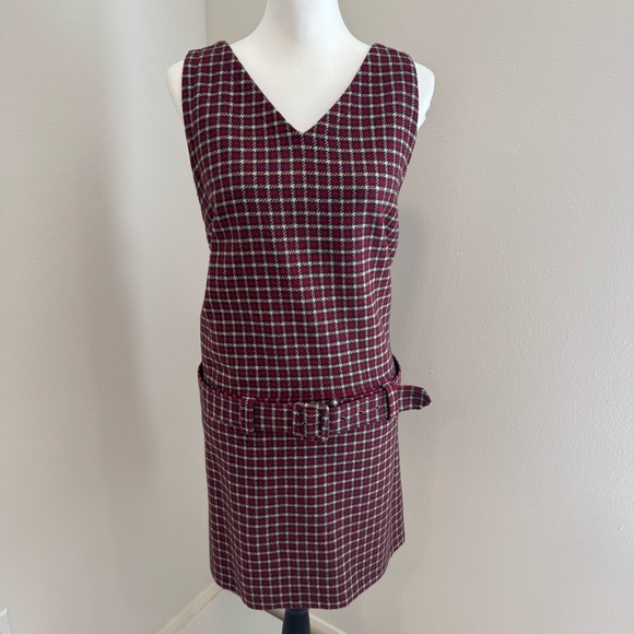 A&F Vintage Dress Plaid Drop Waist Belt Mod Academia Preppy M - Picture 1 of 7
